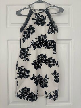 Black & White Floral Halter Dress